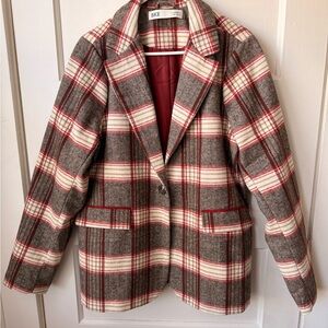 BKE Buckle Women's Red and Gray Plaid Blazer